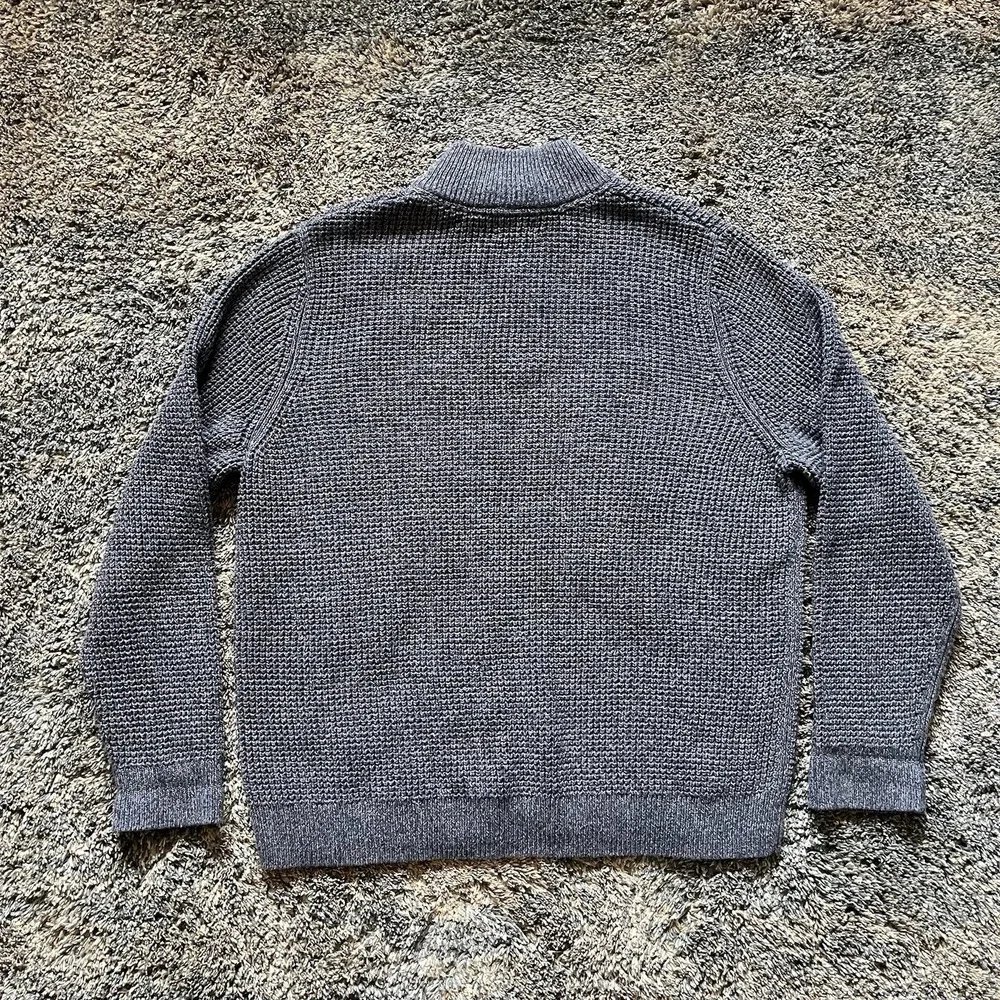 LL Bean Organic Cotton Waffle Knit 1/4 Zip Fisherman's Sweater Blue Men's XXL